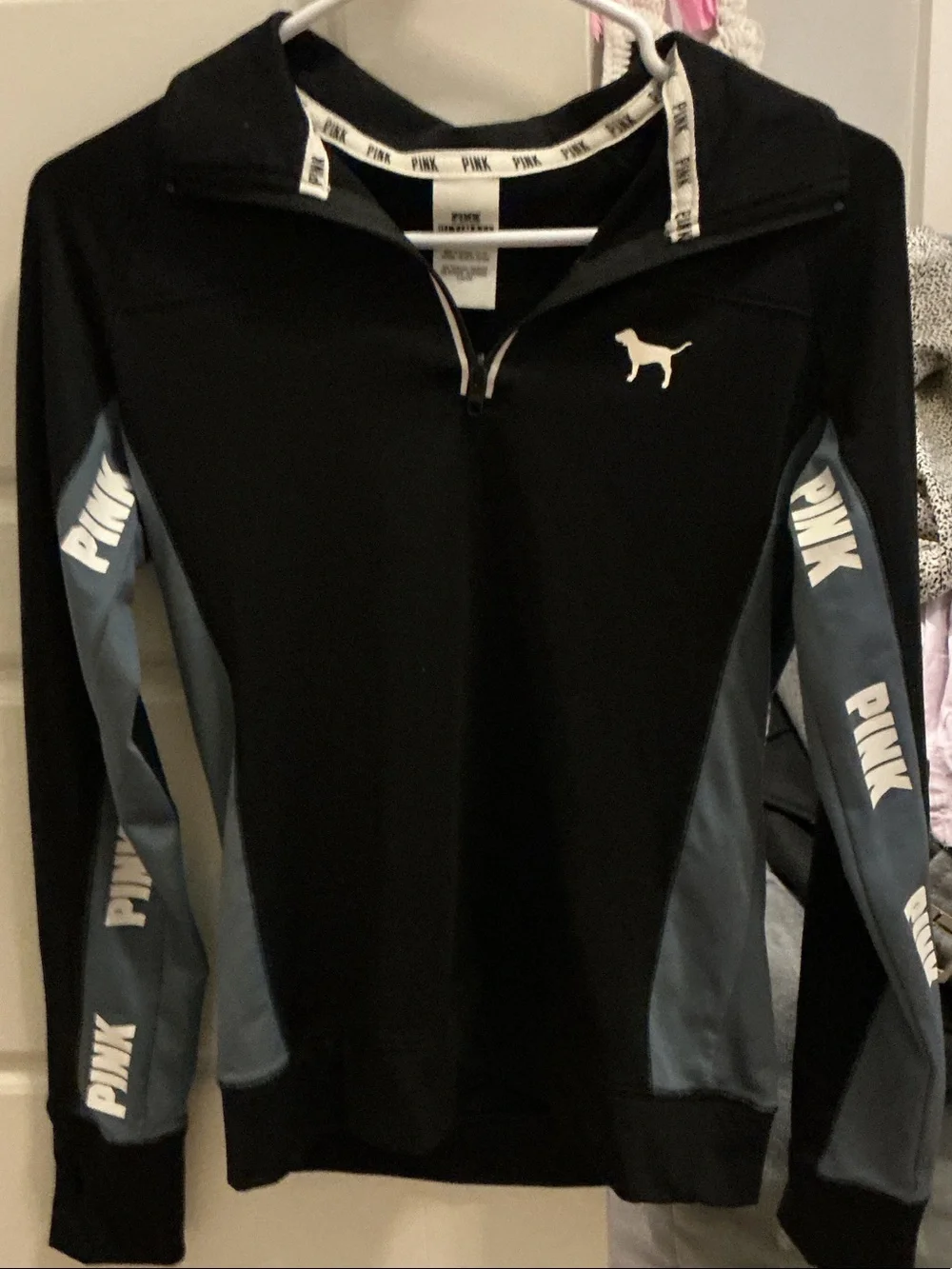 PINK Victoria's Secret Black and Slate Blue Half-Zip Pullover - Picture 1 of 2